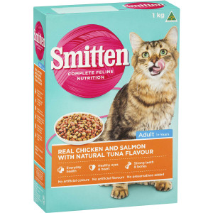 5 PACK of Smitten Cat Food Chicken Salmon & Tuna 1kg