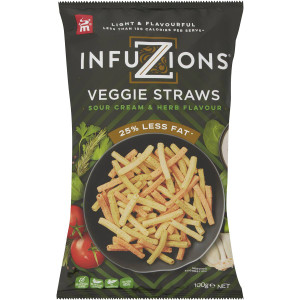 5 PACK of Infuzions Veggie Straws Sour Cream & Herb Flavour 100g