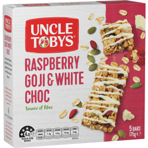 5 PACK of Uncle Tobys Raspberry Goji & White Chocolate Muesli Bar 5 pack