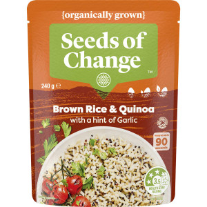 5 PACK of Seeds Of Change Organic Brown Rice & Quinoa With Garlic 240g