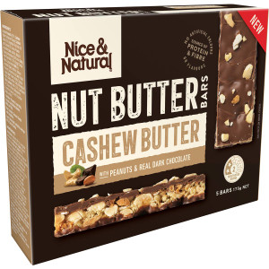 5 PACK of Nice & Natural Nut Butter Bars Cashew Butter With Peanuts & Dark Choc 5 pack