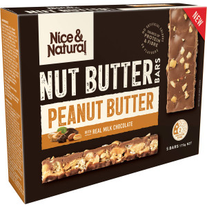 5 PACK of Nice & Natural Nut Butter Bars Peanut Butter With Milk Choc 5 pack