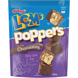 5 PACK of Kellogg's Lcms Poppers Chocolatey Snack Bites 100g