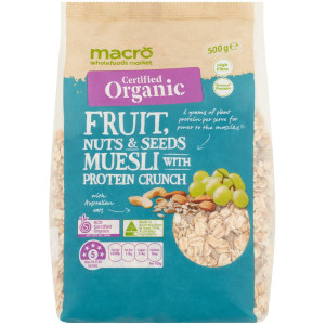 5 PACK of Macro Organic Protein Fruit Nut & Seed Muesli 500g