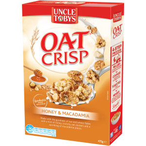 5 PACK of Uncle Tobys Cereal Oat Crisp Honey & Macadamia 475g