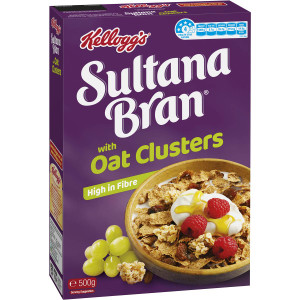 5 PACK of Kellogg's Sultana Bran Fibre Cereal With Oat Clusters 500g