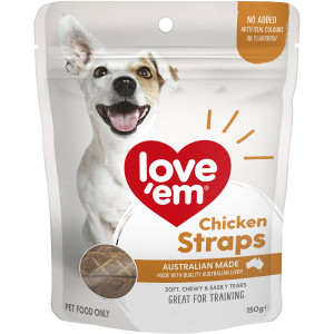 5 PACK of Love'em Chicken Straps Dog Treats 150g