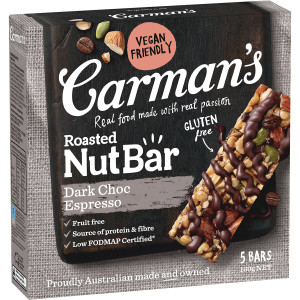 5 PACK of Carman's Dark Choc Espresso Nut Bars 160g
