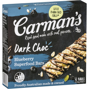 5 PACK of Carman's Dark Choc Blueberry Superfood Bars 6 pack