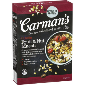 5 PACK of Carman's Classic Fruit & Nut Muesli 500g