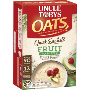 5 PACK of Uncle Tobys Oats Quick Sachets Fruit Variety Porridge 420g