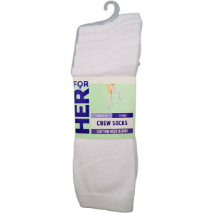 3 PACK OF For Her Crew Socks White Size 9-11 5 pack