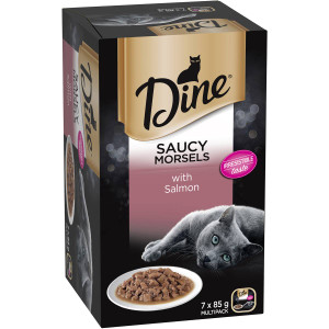 3 PACK OF Dine Saucy Morsels Wet Cat Food Salmon Tray 7 pack