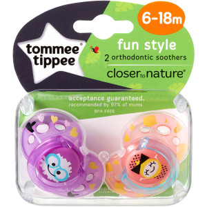 3 PACK OF Tommee Tippee Closer To Nature Fun Style Soothers 6-18 Months Assorted 2 pack