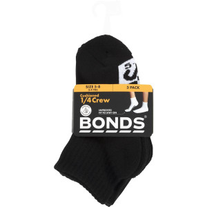3 PACK OF Bonds Kids Cushioned 1/4 Crew Socks Size 5-8 3 pack