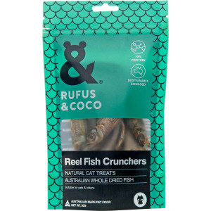 3 PACK OF Rufus & Coco Reel Fish Crunchers Cat Treats 30g