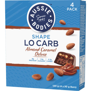 3 PACK OF Aussie Bodies Shape Lo Carb Almond Caramel Deluxe Bars 4 pack