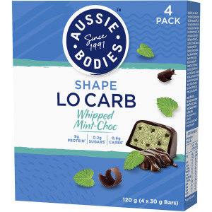 3 PACK OF Aussie Bodies Lo Carb Protein Bar Whip'd Choc Mint 4x30g