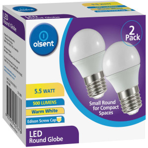 3 PACK OF Olsent Led Round Es 5.5w 500lm Ww Round Globe 5.5 Watt 2 pack