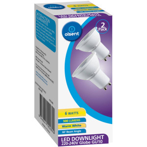 3 PACK OF Olsent Led Gu10 6w 500lm Ww 60' 3000k 60' 2 pack
