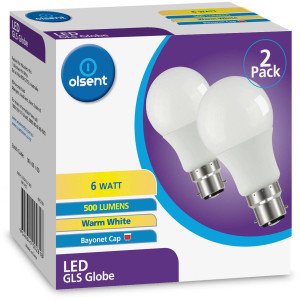 3 PACK OF Olsent Led Gls Bc 6w 500lm Ww 2 pack