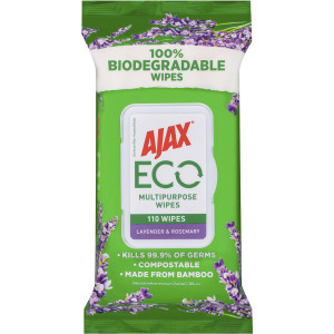 3 PACK OF Ajax Eco Antibacterial Disinfectant Cleaning Wipes Lavender 110 pack