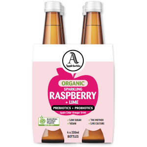 3 PACK OF Applelachia Organic Sparkling Raspberry & Lime Apple Cider Vinegar 330ml x4 pack