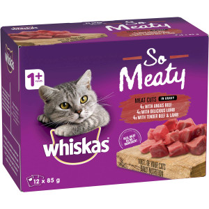 3 PACK OF Whiskas So Meaty Meat Cuts Adult Wet Cat Food 12 pack