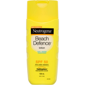 3 PACK OF Neutrogena Beach Defence Sunscreen Water + Sun Barrier Lotion Spf 50 198ml