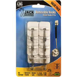 3 PACK OF Jack Hammer Removable Hooks Utensil Hooks 8 pack