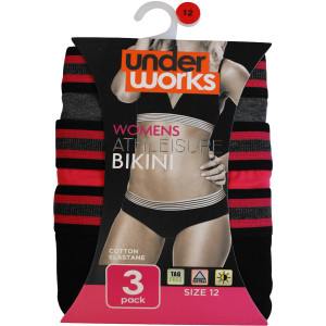 3 PACK OF Underworks Ladies Athleisure Bikini 12 3 pack
