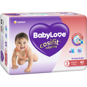 3 PACK OF Babylove Cosifit Bulk Nappies Crawler 40 pack