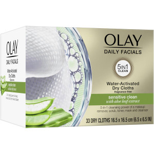 3 PACK OF Olay Daily Facials Sensitive Clean Water-activated Dry Cloths 33 cloths