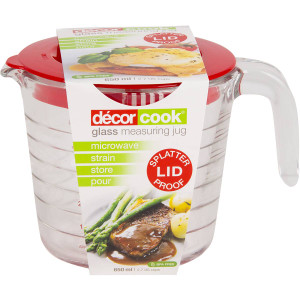 3 PACK OF Decor Glass Measuring Jug With Lid 650ml