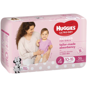 3 PACK OF Huggies Ultra Dry Nappies Toddler 10-15kg Girl 36pk bulk
