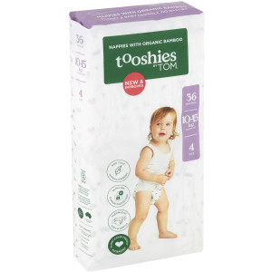 3 PACK OF Tooshies By Tom Nappies With Organic Bamboo 10-15kg Toddler Size 4 36 pack