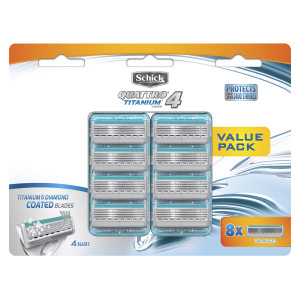 3 PACK OF Schick Mens Razor Blades Quattro Titanium Refill 8ea