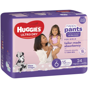3 PACK OF Huggies Nappy Pants Junior Girl 24pk