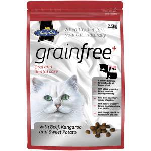 3 PACK OF Fussy Cat Grain Free Beef Kangaroo & Sweet Potato Dry Cat Food 2.5kg
