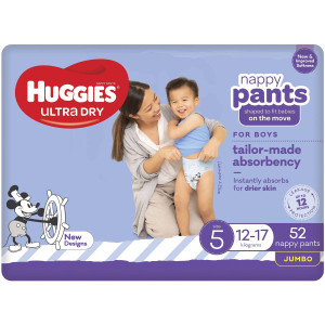 Huggies Ultra Dry Nappy Pants Size 5 Boys 52 pack