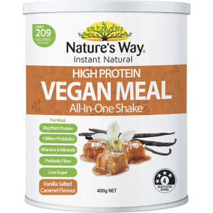 3 PACK OF Nature's Way Instant Natural High Protein Vegan Vanilla Salted Caramel 400g