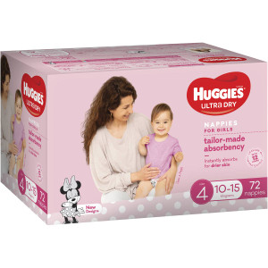 3 PACK OF Huggies Ultra Dry Nappies Toddler 10-15kg Girl 72pk jumbo