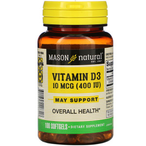 <img alt="Mason Natural, Vitamin D3, 400 IU, 100 Softgels" title="Mason Natural, Vitamin D3, 400 IU, 100 Softgels,311845118318"