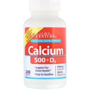 21st Century, Calcium 500 + D3, 200 Tablets