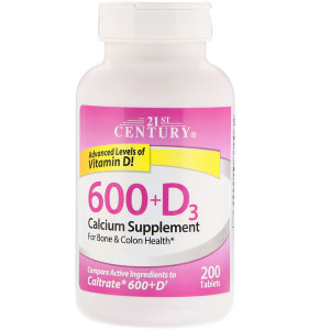 21st Century, 600+D3, Calcium Supplement, 200 Tablets
