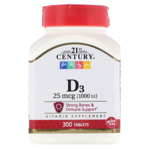 <img alt="21st Century, Vitamin D3, 25 mcg (1000 IU), 300 Tablets" title="21st Century, Vitamin D3, 25 mcg (1000 IU), 300 Tablets,740985272923"
