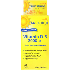 Sunshine, Vitamin D-3, 2000 IU, 60 Tablets