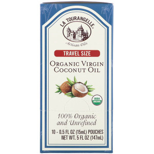 La Tourangelle, 100% Organic and Unrefined, Organic Virgin Coconut Oil, Travel Size, 10 Pouches, 0.5 fl oz (15 ml) Each