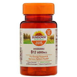 <img alt="Sundown Naturals, Dissolvable B12, Cherry Flavored, 6,000 mcg, 60 Microlozenges" title="Sundown Naturals, Dissolvable B12, Cherry Flavored, 6,000 mcg, 60 Microlozenges,030768185657"