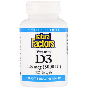 <img alt="Natural Factors, Vitamin D3, 5000 IU, 120 Softgels" title="Natural Factors, Vitamin D3, 5000 IU, 120 Softgels,068958010564"